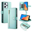 For Redmi 12 5G / 4G / Note 12R Nine Card-slot Zipper Wallet Bag Leather Phone Case(Mint Green) - 1