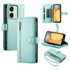 For Redmi 13C 5G / 4G / Xiaomi Poco C65 Nine Card-slot Zipper Wallet Bag Leather Phone Case(Mint Green) - 1