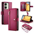 For Redmi 13R / Xiaomi Poco M6 Nine Card-slot Zipper Wallet Bag Leather Phone Case(Red) - 1