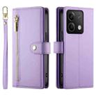 For Redmi Note 13 5G Nine Card-slot Zipper Wallet Bag Leather Phone Case(Purple) - 2