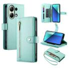 For Redmi Note 13 4G Nine Card-slot Zipper Wallet Bag Leather Phone Case(Mint Green) - 1