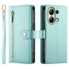 For Redmi Note 13 4G Nine Card-slot Zipper Wallet Bag Leather Phone Case(Mint Green) - 2