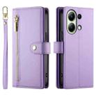 For Redmi Note 13 4G Nine Card-slot Zipper Wallet Bag Leather Phone Case(Purple) - 2