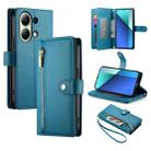 For Redmi Note 13 4G Nine Card-slot Zipper Wallet Bag Leather Phone Case(Blue) - 1