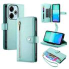 For Redmi 13 Nine Card-slot Zipper Wallet Bag Leather Phone Case(Mint Green) - 1