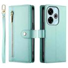 For Redmi 13 Nine Card-slot Zipper Wallet Bag Leather Phone Case(Mint Green) - 2