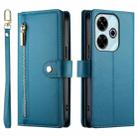 For Redmi 13 Nine Card-slot Zipper Wallet Bag Leather Phone Case(Blue) - 2