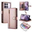 For Redmi K70 Nine Card-slot Zipper Wallet Bag Leather Phone Case(Pink) - 1