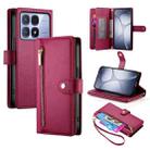 For Redmi K70 Ultra Nine Card-slot Zipper Wallet Bag Leather Phone Case(Red) - 1