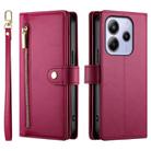 For Redmi Note 14 4G 163.25mm Global Nine Card-slot Zipper Wallet Bag Leather Phone Case(Red) - 2