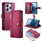 For Redmi Note 14 4G 164.84mm Nine Card-slot Zipper Wallet Bag Leather Phone Case(Red) - 1
