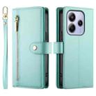 For Redmi Note 14 4G 164.84mm Nine Card-slot Zipper Wallet Bag Leather Phone Case(Mint Green) - 2