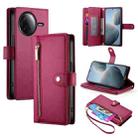 For Redmi K80 / K80 Pro Nine Card-slot Zipper Wallet Bag Leather Phone Case(Red) - 1