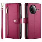 For Redmi K80 / K80 Pro Nine Card-slot Zipper Wallet Bag Leather Phone Case(Red) - 2