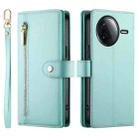 For Redmi K80 / K80 Pro Nine Card-slot Zipper Wallet Bag Leather Phone Case(Mint Green) - 2