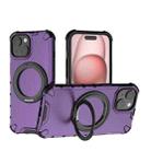 For iPhone 15 Plus Grating 360 Degree Rotating Holder Shockproof Phone Case(Purple) - 1