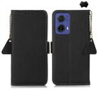 For Motorola Moto G85 Side-Magnetic TJ Genuine Leather RFID Phone Case(Black) - 1