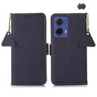 For Motorola Moto G85 Side-Magnetic TJ Genuine Leather RFID Phone Case(Blue) - 1