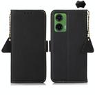 For Motorola Moto G35 Side-Magnetic TJ Genuine Leather RFID Phone Case(Black) - 1