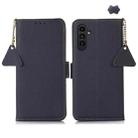 For Samsung Galaxy S24 FE 5G Side-Magnetic TJ Genuine Leather RFID Phone Case(Blue) - 1