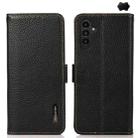 For Samsung Galaxy S24 FE 5G KHAZNEH Side-Magnetic Litchi Genuine Leather RFID Phone Case(Black) - 1