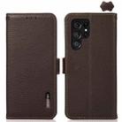 For Samsung Galaxy S25 Ultra 5G KHAZNEH Side-Magnetic Litchi Genuine Leather RFID Phone Case(Brown) - 1