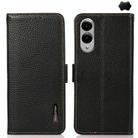 For Samsung Galaxy S25 Edge 5G KHAZNEH Side-Magnetic Litchi Genuine Leather RFID Phone Case(Black) - 1