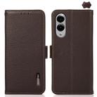 For Samsung Galaxy S25 Edge 5G KHAZNEH Side-Magnetic Litchi Genuine Leather RFID Phone Case(Brown) - 1