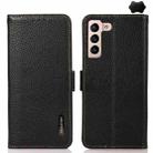For Samsung Galaxy S25 FE 5G KHAZNEH Side-Magnetic Litchi Genuine Leather RFID Phone Case(Black) - 1