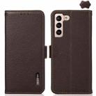For Samsung Galaxy S25 FE 5G KHAZNEH Side-Magnetic Litchi Genuine Leather RFID Phone Case(Brown) - 1