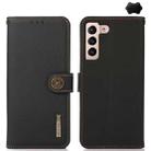 For Samsung Galaxy S25 FE 5G KHAZNEH Custer Genuine Leather RFID Phone Case(Black) - 1