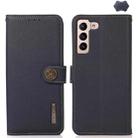 For Samsung Galaxy S25 FE 5G KHAZNEH Custer Genuine Leather RFID Phone Case(Blue) - 1