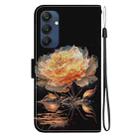 For Samsung Galaxy M35 Crystal Texture Colored Drawing Leather Phone Case(Gold Peony) - 3