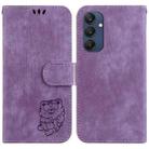 For Samsung Galaxy M35 Little Tiger Embossed Leather Phone Case(Purple) - 1