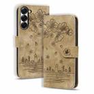 For Samsung Galaxy Z Fold6 Cartoon Sakura Cat Embossed Leather Phone Case(Brown) - 1