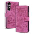 For Samsung Galaxy Z Fold6 Cartoon Sakura Cat Embossed Leather Phone Case(Rose Red) - 1