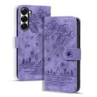 For Samsung Galaxy Z Fold6 Cartoon Sakura Cat Embossed Leather Phone Case(Purple) - 1