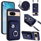 For Google Pixel 8 Organ Card Bag Ring Holder Phone Case with Long Lanyard(Blue) - 1