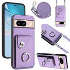 For Google Pixel 8 Organ Card Bag Ring Holder Phone Case with Long Lanyard(Purple) - 1