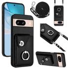 For Google Pixel 8 Organ Card Bag Ring Holder Phone Case with Long Lanyard(Black) - 1