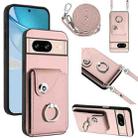 For Google Pixel 8 Organ Card Bag Ring Holder Phone Case with Long Lanyard(Pink) - 1