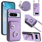 For Google Pixel 8 Pro Organ Card Bag Ring Holder Phone Case with Long Lanyard(Purple) - 1