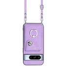 For Google Pixel 8 Pro Organ Card Bag Ring Holder Phone Case with Long Lanyard(Purple) - 2