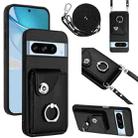 For Google Pixel 8 Pro Organ Card Bag Ring Holder Phone Case with Long Lanyard(Black) - 1