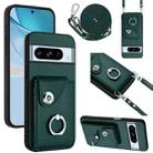 For Google Pixel 8 Pro Organ Card Bag Ring Holder Phone Case with Long Lanyard(Green) - 1