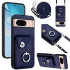 For Google Pixel 8a Organ Card Bag Ring Holder Phone Case with Long Lanyard(Blue) - 1