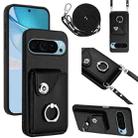 For Google Pixel 9 Organ Card Bag Ring Holder Phone Case with Long Lanyard(Black) - 1