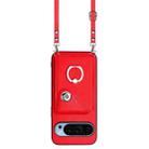 For Google Pixel 9 Organ Card Bag Ring Holder Phone Case with Long Lanyard(Red) - 2