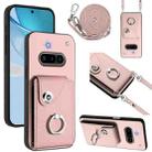 For Nothing Phone 3a Organ Card Bag Ring Holder Phone Case with Long Lanyard(Pink) - 1