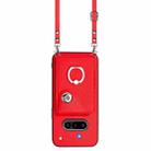 For Nothing Phone 3a Organ Card Bag Ring Holder Phone Case with Long Lanyard(Red) - 2